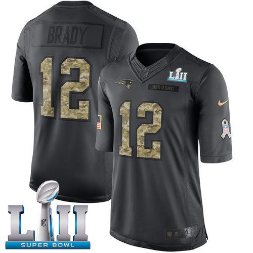 Men New England Patriots #12 Brady Anthracite Salute To Service Limited 2018 Super Bowl NFL Jerseys